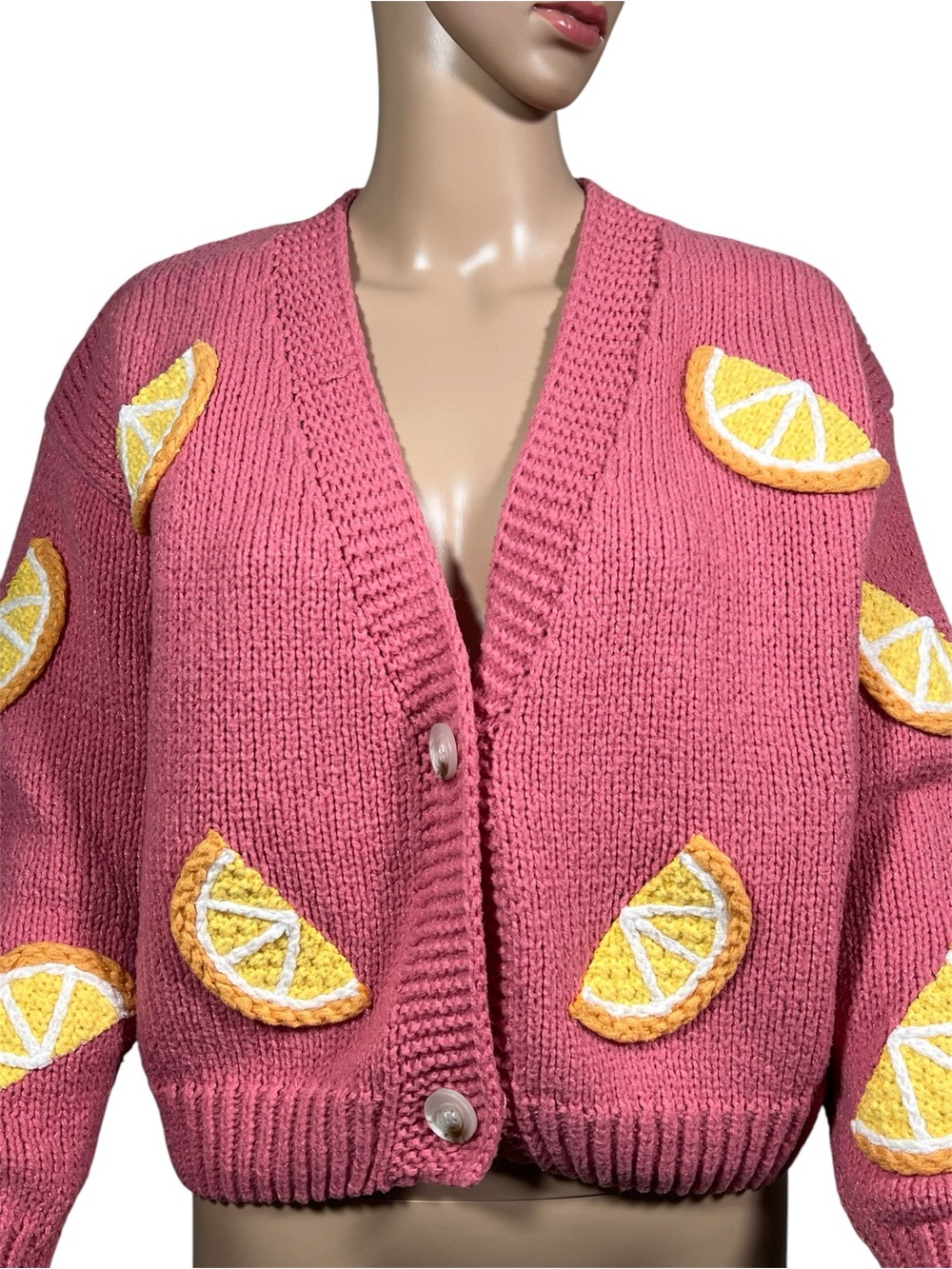 Dreamer's by Debut Womans XS Oversized Knit Cardigan Sweater Lemon Orange